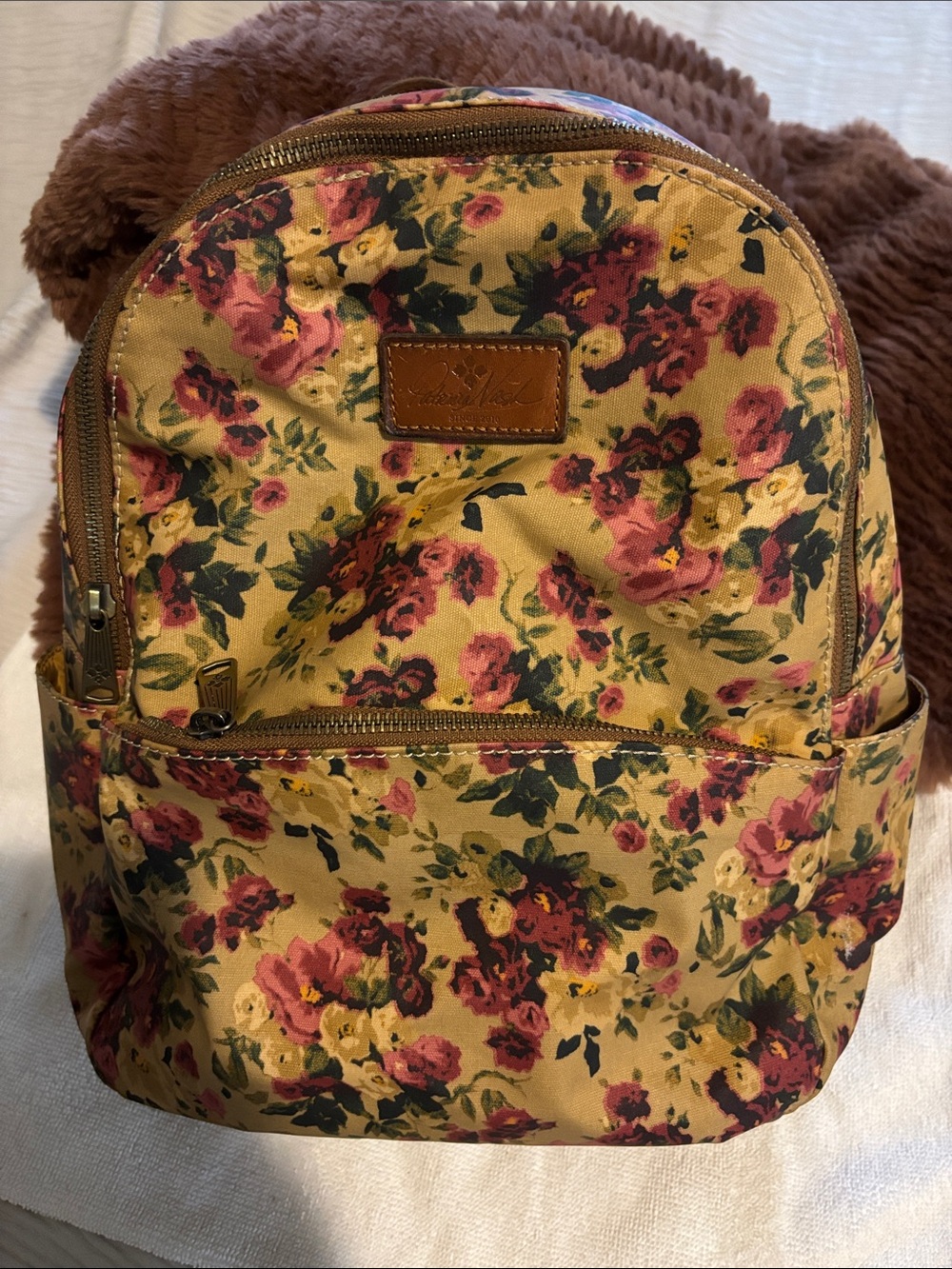 Patricia Nash Yellow Floral Mini Backpack with Pink Roses